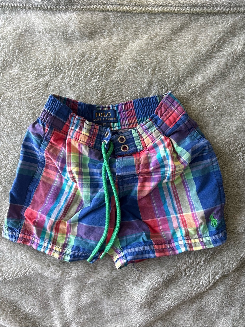 Polo by Ralph Lauren Multicolor Plaid Kids Swim Trunks - Blue, Green, Pink
